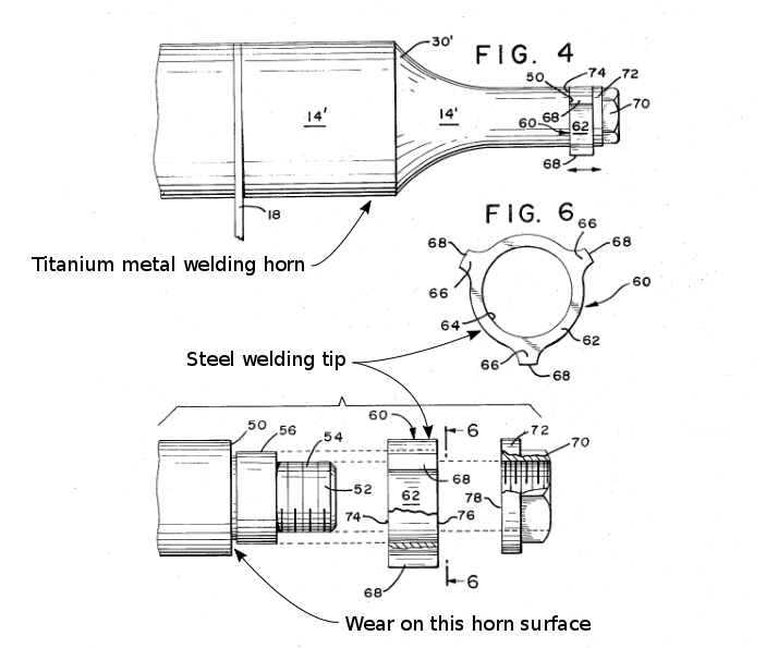Branson Ultrasonics metal welding horn (Holze patent 3,813,006)