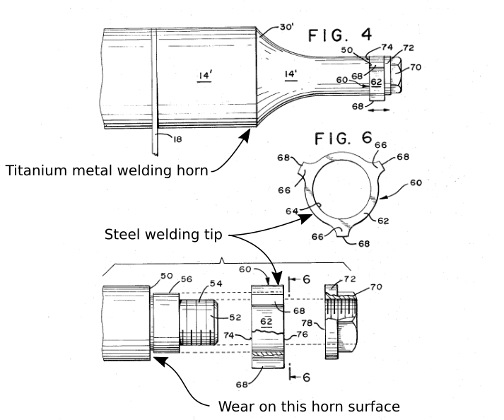 Branson Ultrasonics metal welding horn  (Holze patent 3,813,006)