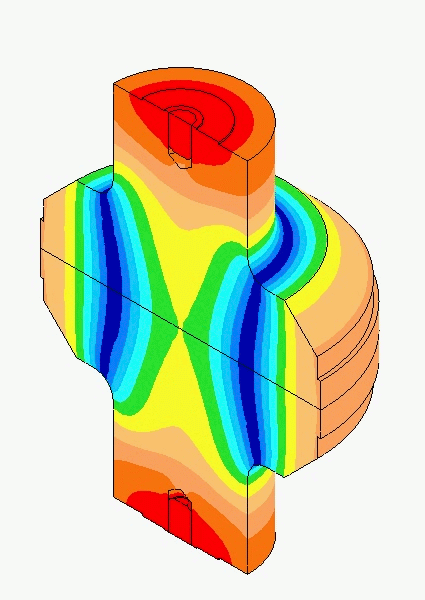 Ultrasonic shear mode horn - FEA axial displacements animation