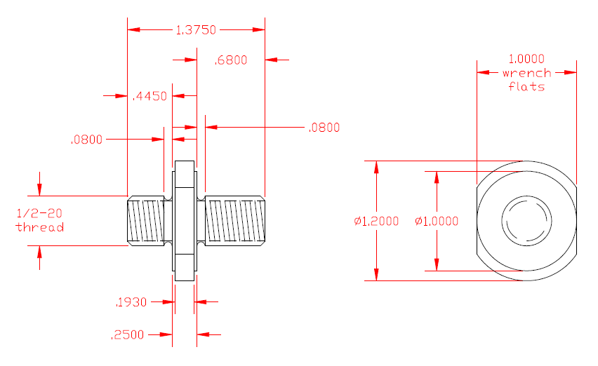 Mechanical drawing - Washer stud drawing (1/2-20 threads for 20 kHz ultrasonic hornnnnnnnn)