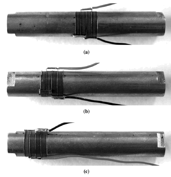 Transducer with (a) centered piezoceramic, (b) moderate piezoceramic offset, (c) high piezoceramic offset (Mathieson)