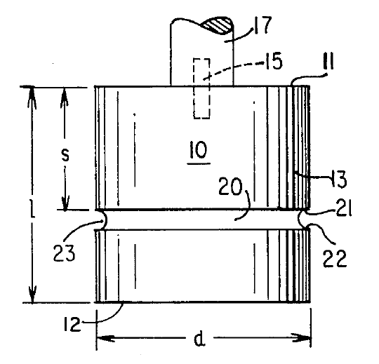 Ultrasonic cylindrical  horn with peripheral groove (Davis patent 4131505)